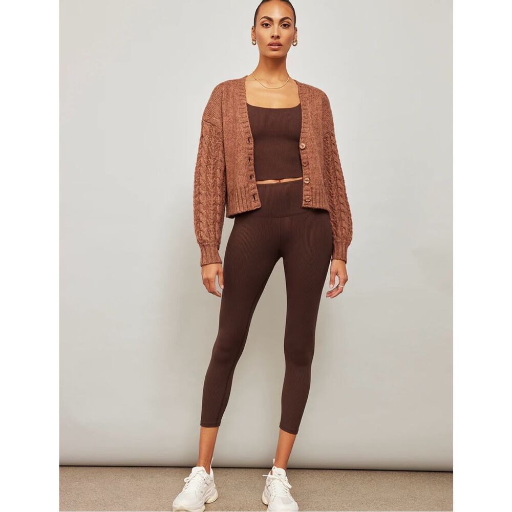 Carbon38 Cable Knit Mushroom Brown Chunky Cardigan Sz Medium NWT